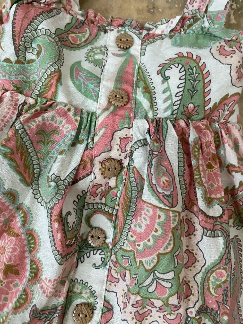 Haute Hippie Boho Girls Paisley Pompom Trim Pink Mint Adorable Summer Dress 2T